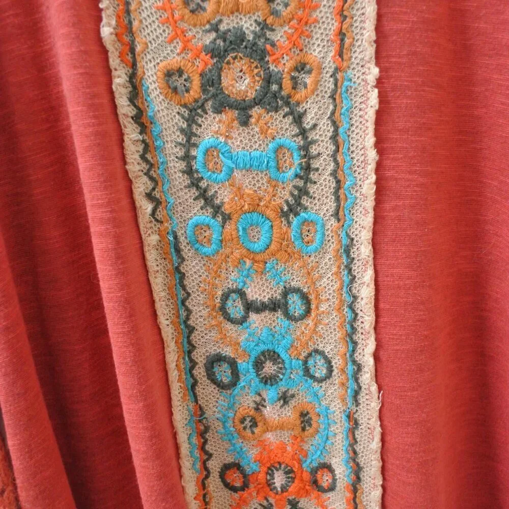 Free People Boho Crochet Sleeve Embroidery Panel Top